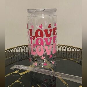 Love Heart Plastic Cup with Straw